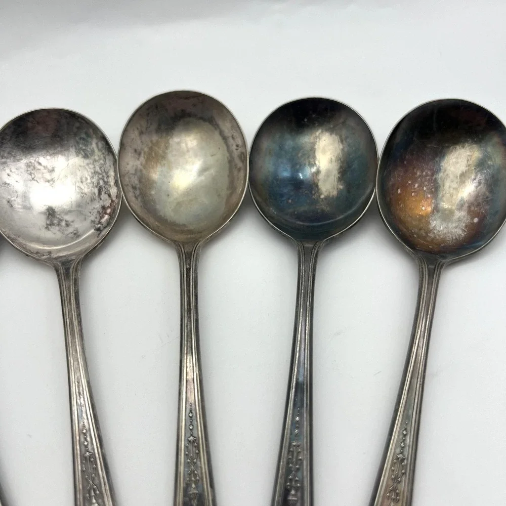 Oneida‎ Community Tudor Silver Plated 6 Spoon Set Queen Bess Vintage Tarnished